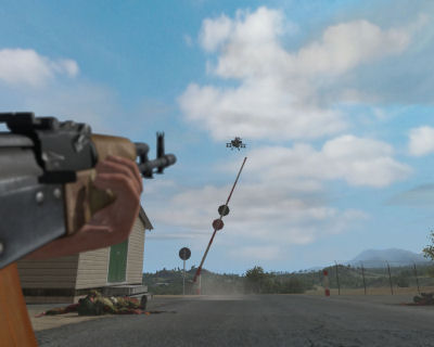 An OPFOR soldier tracks an AH-64 Apache assaulting his position. The situation doesn't look good.