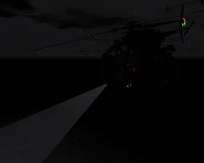 An special ops team prepares to insert via MH-6 under cover of darkness.