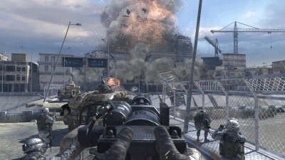 Boom! One of the first of MW2's innumerable huge explosions.