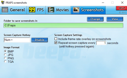 Screenshot Options in FRAPS