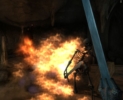 Sure, stand there smugly behind your burning skeleton... thingy..