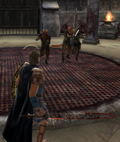 Standing ready as the Argonian prisoners charge.