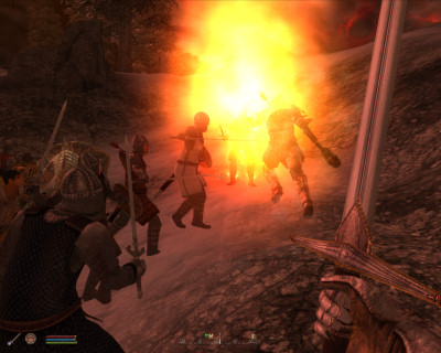 Martin Septim takes a fireball directly on the chin. Ouch.
