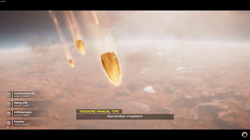 helldivers 2 pc Hellpods shooting down to a planet's surface.