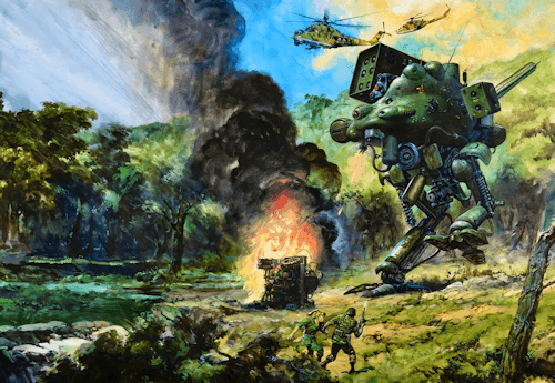 Metal Gear 2: Solid Snake Extended Cover Art by Yoshiyuki Takani The Metal Gear D doing its thang.
