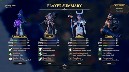 The stats screen that comes with the successful completion of an adventure.